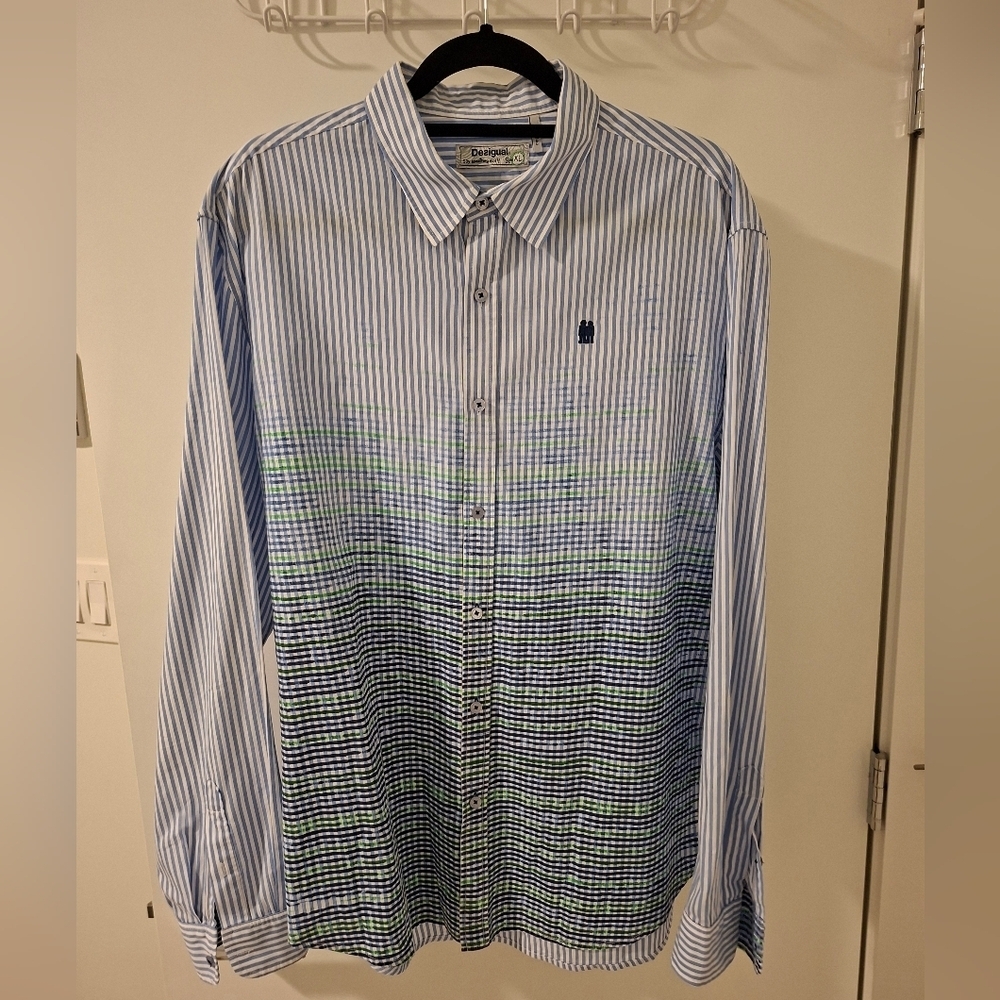 Desigual Men's Blue & Green Long-sleeve Gradient Shirt (Size XL; Regular)